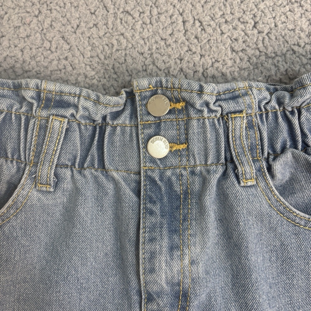 Denim Blvd Shorts Womens Blue Jean Medium Retro High Waisted Paperbag Rolled Hem - Picture 6 of 9